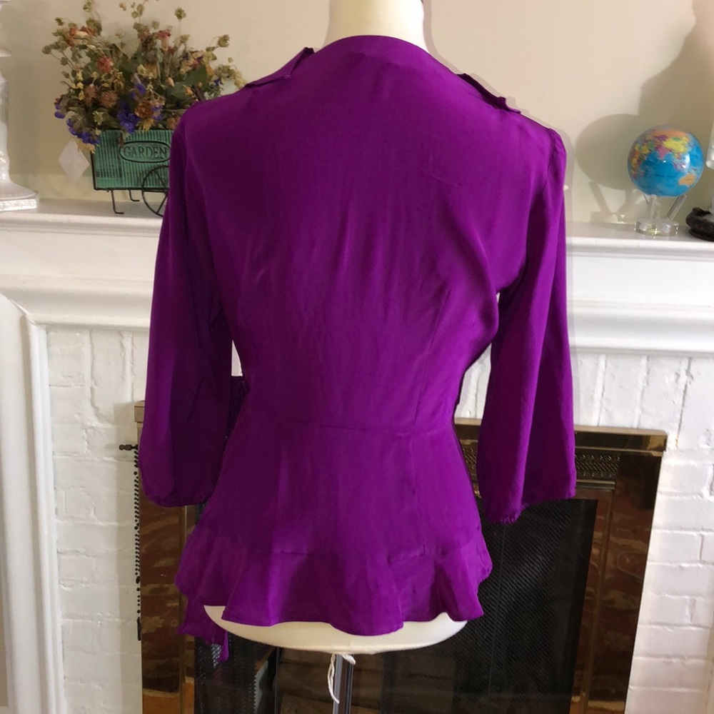 🌹Nanette lepore silk purple wrap ruffles top Sz 6 - Picture 3 of 5